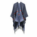Amazon Top Seller  Best Price Wave Stripe  Knitting Winter Wrap Blanket Cashmere Poncho Shawl With Custom Tassel